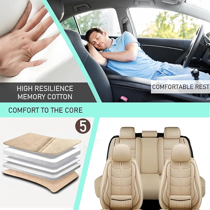 Leather Car Seat Covers Fit for Toyota Prius c 2012-2019, 5 Seater Car Seat Cover, Premium Waterproof, Scratch Resistant Car Interior Accessories (Full Set Beige)
