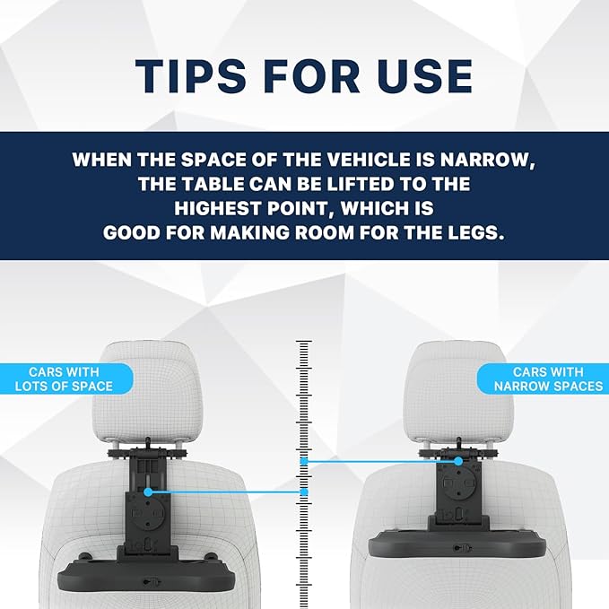 Car Back Seat Tray Table, Stable Foldable Auto Backseat Food Trays Desk for Rear Passenger Road Trip Eating & Work, Multifunctional Adjustable Travel Tray with Phone Drink Holder for Laptop iPad