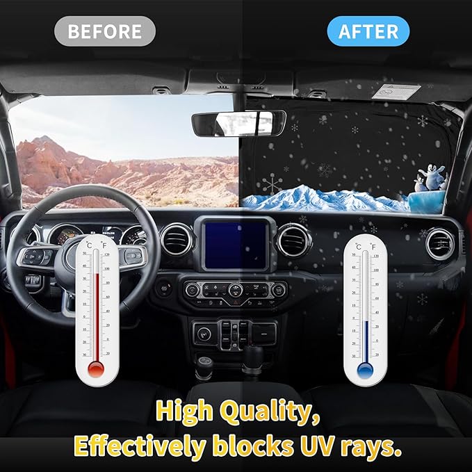 Sun Shade Sunshade for Jeep Compass 2007-2016 Windshield Cover, 4-Layer Front Window Shade Custom fit CompassSun Visor 240T Retractable Shade Shield Blocks UV Rays Cooler Car Accessories
