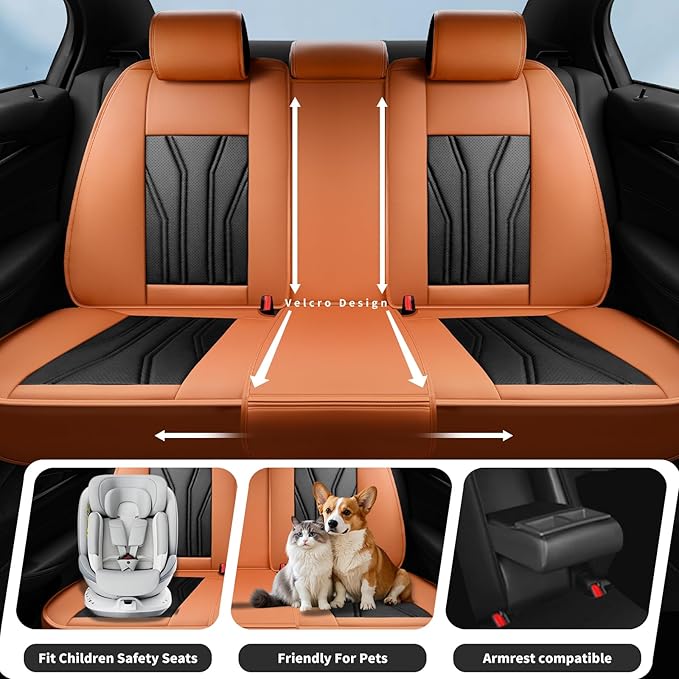 Fit Rogue Car Seat Covers Compatible with Nissan Rogue 2011-2025 2026 - Premium Leather， Waterproof Breathable， All-Weather Seat Cushion Protecto&Airbag Compatible (2 Front Seat Orange&Black)