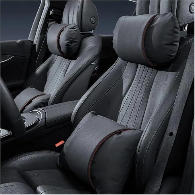 1/2PCS PU Leather Car Neck Pillow & Lumbar Support Cushion, Breathable Universal Seat Headrest Waist Pad, Soft Support Cushion for Daily Driving and Travel(F Style backrest)