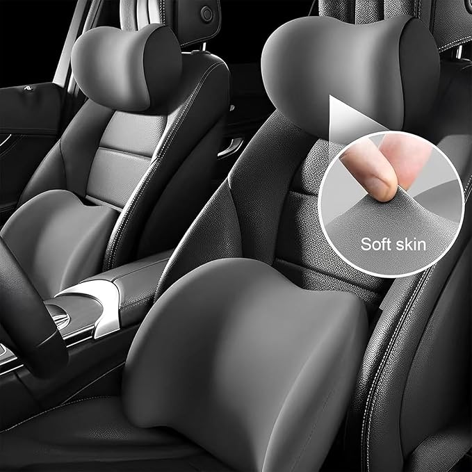 Headrest Lumbar Pillows Car Seat for Toyota Land Cruiser 2000-2025, Ergonomic Neck Back Support Cushion, Comfortable Breathable Washable Cover, Memory Foam, Brown