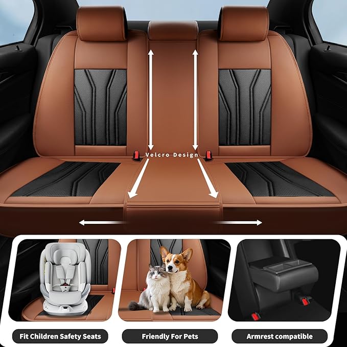 Fit Prius Car Seat Covers for Toyota Prius 2001-2025 2026 -Full Set Premium Leather, Waterproof, Breathable，All-Weather Seat Cushion Protecto & Airbag Compatible, 5-Seats Brown & Black