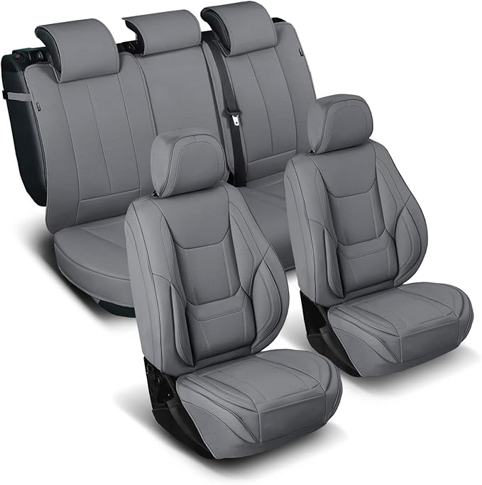 Coverland Custom Fit Car Seat Covers for Car Compatible with [2021-2026 Kia K5, 2000-2010 Kia Optima] Premium Water Resistant Leather Non-Slip Interior Protector [Full Set Dark Gray - Size Chart X70]