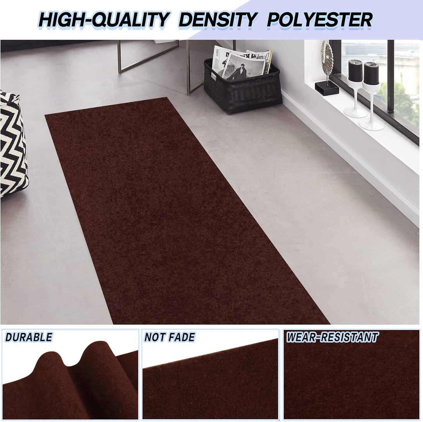 Custom Size Backed Non-Slip Area Rugs Runner, Easy Clean, Waterproof Runner Rugs for Hallway Entryway, Kitchen, Laundry, 2FT x 17FT, Brown