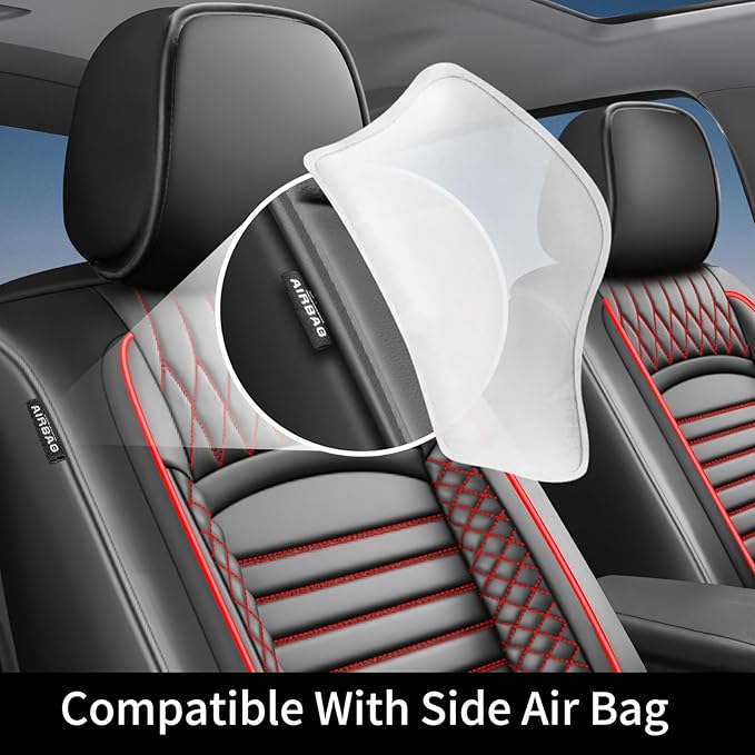 Fit Forester Car Seat Covers for Subaru Forester 2007-2025 2026 - Upgraded Premium Waterproof & Breathable Leather, Airbag Compatible, All-Weather Seat Cushion Protector (Full Set, Black+Red)
