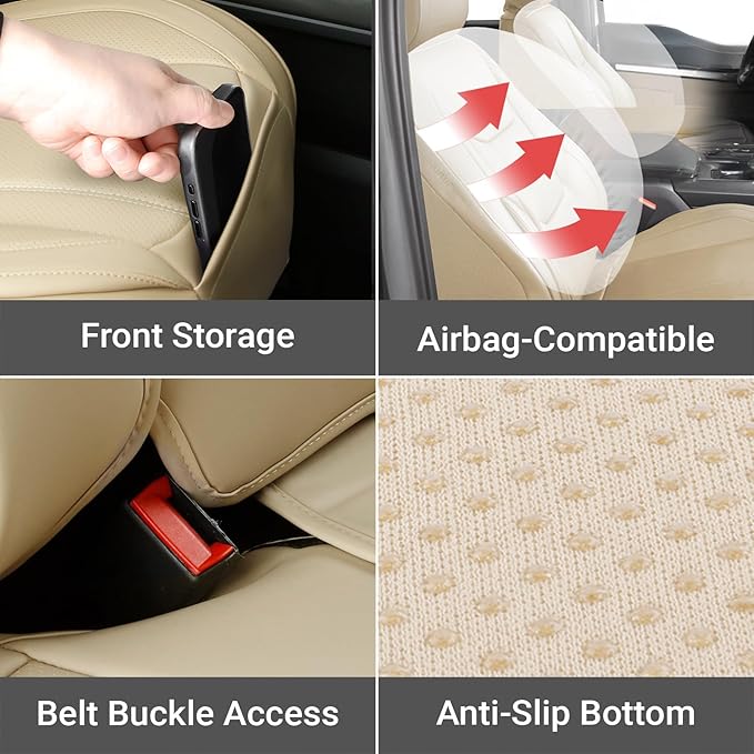 Coverland Custom Fit Car Seat Covers for Car Compatible with [Fiesta, Accord, Civic, Altima] Premium Water Resistant Leather Non-Slip Interior Protector [Full Set Beige - Size Chart X52]