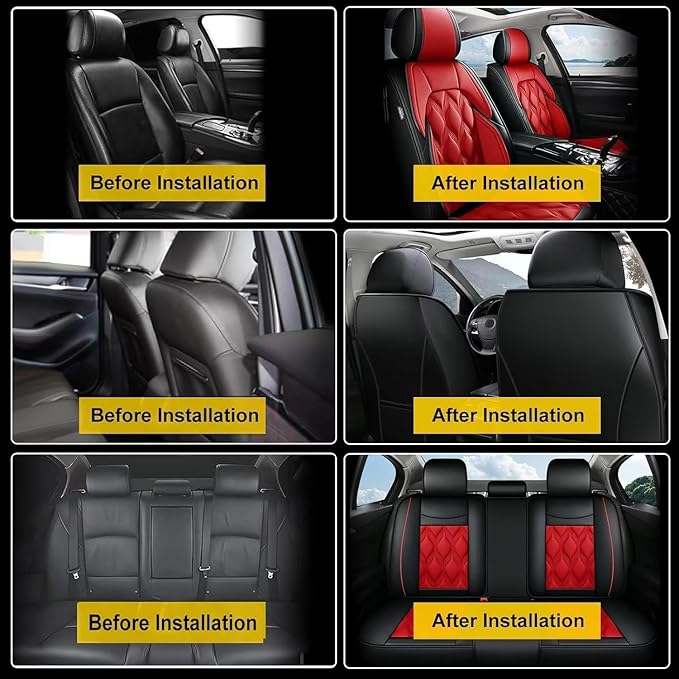 AOMSAZTO Car Seat Covers Full Set Fit for Outback 2007-2026 Waterproof Faux Leather Car Seat Cushions Automotive 5 Seat Covers Set（Black&Red）