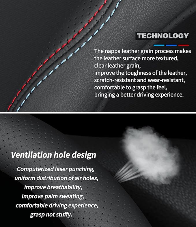 Custom-Fit for Lincoln Steering Wheel Cover, Premium Leather Car Steering Wheel Cover with Logo, Non-Slip, Breathable, for Lincoln Accessories (B-Style,for Lincoln)