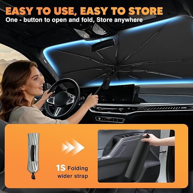 KUST Custom Fit Windshield Sun Shade Umbrella for Subaru Ascent 2019-2025 2026 | Foldable Sunshade with Bendable Handle | Blocks Heat & UV Scratch Resistant Keep Cool Sunshield