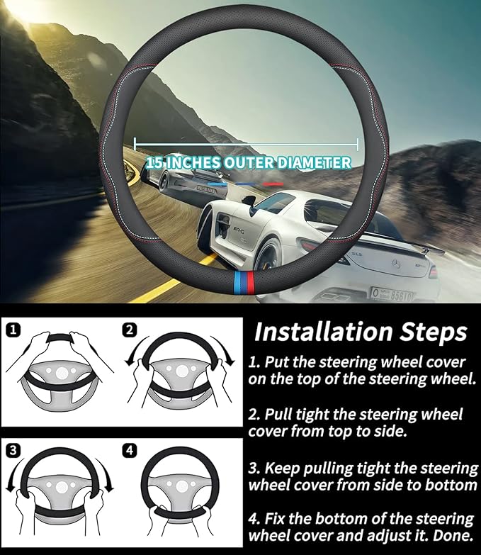 Custom-Fit for Land Rover Steering Wheel Cover, Premium Leather Car Steering Wheel Cover with Logo, Non-Slip, Breathable, for Land Rover Accessories (C-Style,for Land Rover)