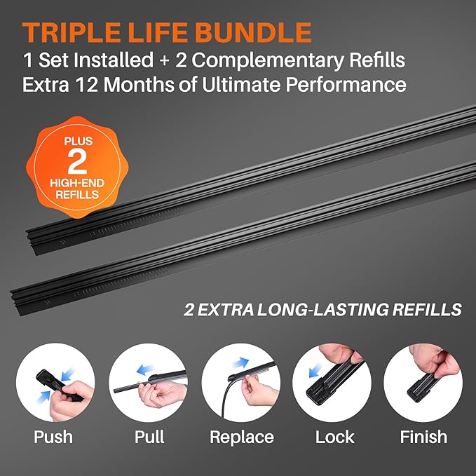 DOG TAIL Water Repellent Silicone Wiper Blades 20 inch (2 Pack) with Multiple Adapters and 2 Refills, Automotive Replacement Front Windshield Wiper Blades for My Car with Water Repellency DropClear