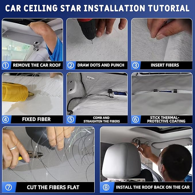 Split 4 Colors 12W Car Starlight Headliner Slim Kit 860pcs*0.02in*9.8ft with APP&RF Remote,RGBW Fiber Optic Starlight Kit,4 Port Engine Sound Activated Star Lights for Ceiling Car Roof/Home Decor