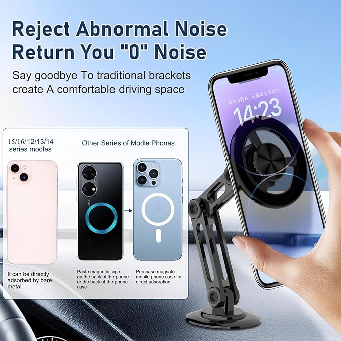 Universal 360° PRO Magnetic Suction Phone Holder Car,Alloy Folding Magnetic Cell Phone Holder for Car [Super Strong Magnet] Bracket Magnetic Dashboard Phone Car Mount for All Smartphone (Black)