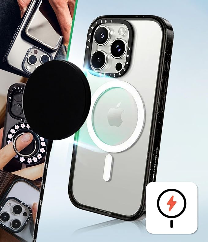 CASETiFY Impact iPhone 15 Case [Slim/Compatible with Magsafe / 8.2 ft. 4X Military Grade Drop Protection] - Patched Cheetah - Clear Black