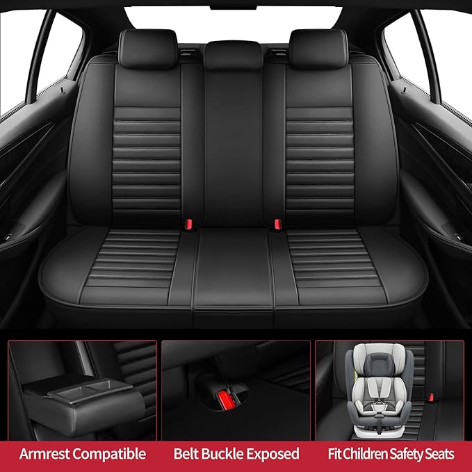 Fit Kona Car Seat Covers for Hyundai Kona 2018-2024 2025 2026 - Upgraded Premium Waterproof & Breathable Leather, Airbag Compatible, All-Weather Seat Cushion Protector (Full Set, Black)