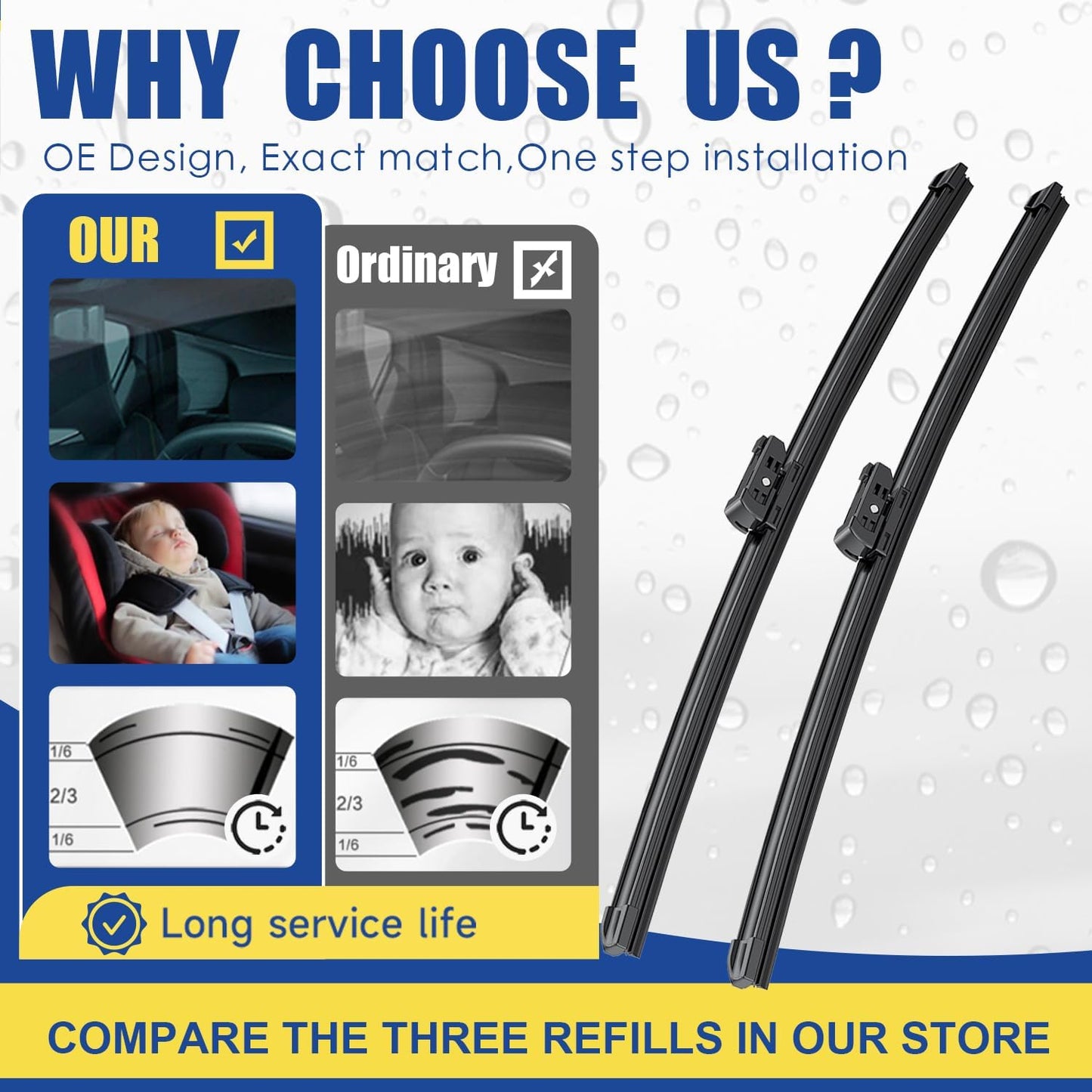 2 wipers Replacement For 2012 2013 2014 2015 2016 2017 2018 Tesla Model S Original Equipment Replacement Windshield Wiper Blades Set - 28"+18" (Set of 2) Top Lock
