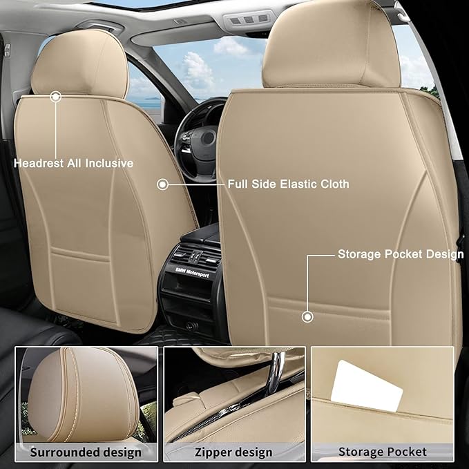 AOMSAZTO Car Seat Covers Fit for Dodge Charger 2007-2026 Leather Car Seat Cover Seat Cushion Protector Airbag Compatible Waterproof 2 Front Seats Beige