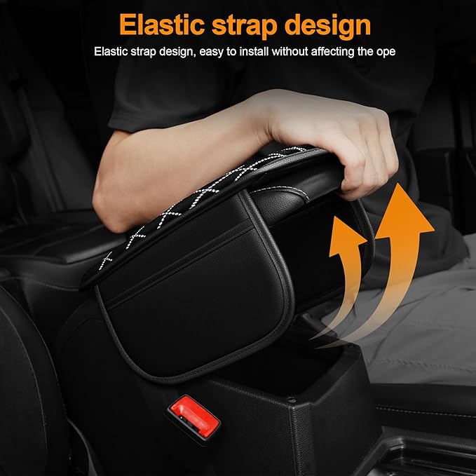 Bling Armrest Cover for Car Compatible with Jeep Compass - Center Console Cover with 2 Storage Pockets and Crystal Diamond(Black)