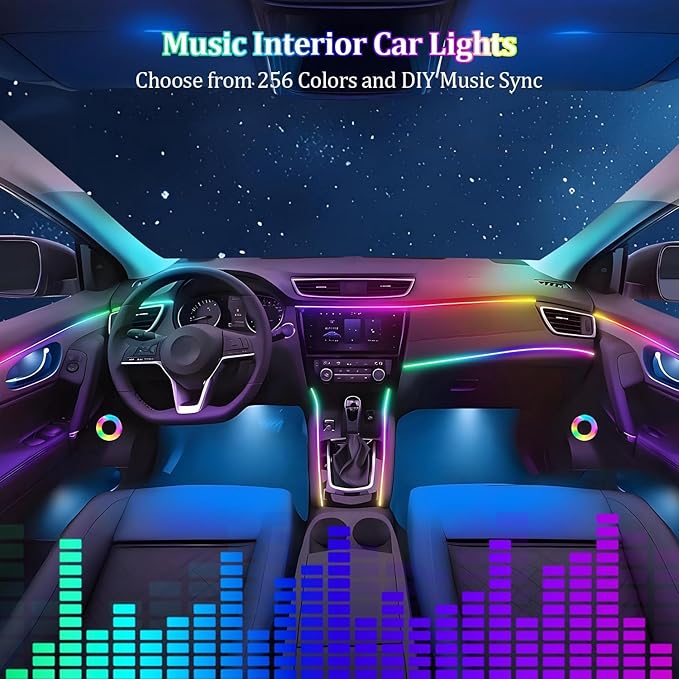 Interior Car LED Strip Lights, Acrylic LED Lights for Car with Dynamic Dreamcolor Chasing, 6 in 1 175 inches 593 LEDs Ambient Lighting Kits Music Sync Wireless APP and Remote Control