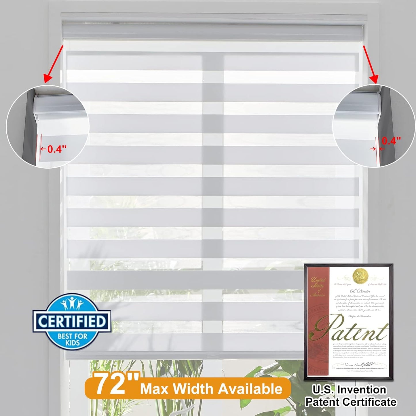 Persilux Cordless Zebra Blinds for Windows, Free-Stop Room Darkening Window Blinds (19" W x 72" H, White) Light Control for Day and Night, Privacy Protection Window Treatments Roller Shades for Home