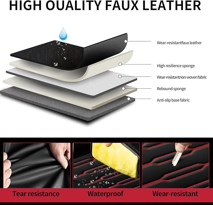 Fit Elantra Car Seat Covers for Hyundai Elantra 2017-2024 2025 2026 - Upgraded Premium Waterproof & Breathable Leather, Airbag Compatible, All-Weather Seat Cushion Protector(2 Front/Black+Red)