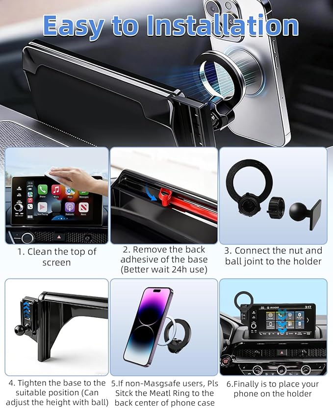 PZK Car Phone Holder for Toyota Highlander Hybrid Lmited/Platinum 2020 2021 2022-2024 2025 Accessories Only for 12.3-inch Screen Compatible with Magsafe Car Phone Mount (Not Fit 8-Inch L/LE/XLE)