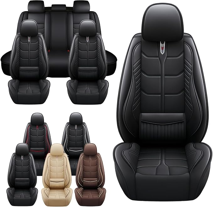 Leather Car Seat Covers Fit for Toyota FJ Cruiser 2002-2024, 5 Seater Car Seat Cover, Premium Waterproof, Scratch Resistant Car Interior Accessories (Full Set Black)