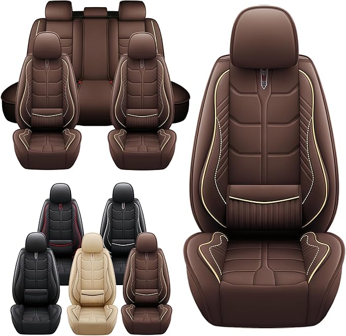 Leather Car Seat Covers Fit for Toyota FJ Cruiser 2002-2024, 5 Seater Car Seat Cover, Premium Waterproof, Scratch Resistant Car Interior Accessories (Full Set Coffee)