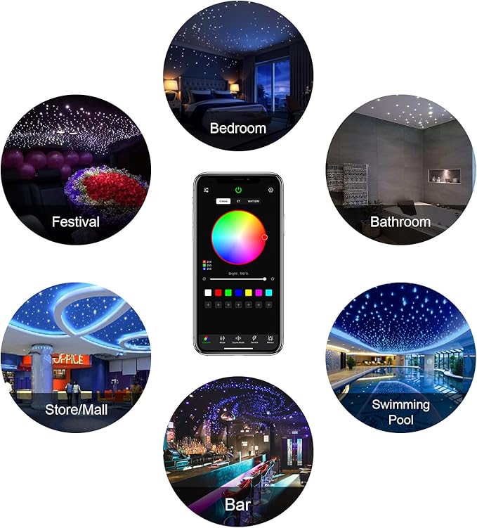 CHINLY Two-color 800pcs Twinkle Starlight Headliner Kit,20w 800 Piece Star Lights for Car,13.1ft Car Star Lights for Ceiling Car,RGBW Starlights Headliner kit,APP Fiber Optic Lights Star Headliner kit