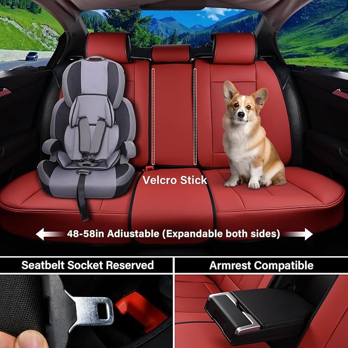 Coverado Car Seat Covers Full Set, Car Seat Protector Waterproof, Nappa Leather Car Seat Cushion, Red Seat Covers for Cars, Front Seats and Back Universal Fit for Most Cars