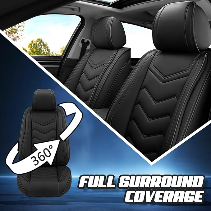 Car Seat Covers for Ford Expedition 2000-2025, Premium Nappa Leather Car Seat Cover, Stylish Sport Seat Covers， Automobile Seat Cover Sets.(Standard 2 Seats/Pure Black)