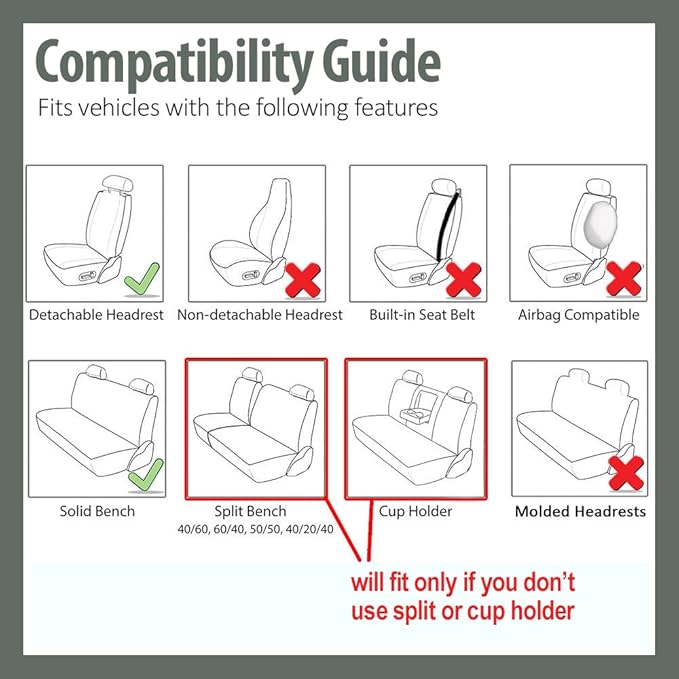 FH Group Car Seat Covers Flat Cloth Automotive Green Full Set, Rear Solid Bench Universal Fit Combo Steering Wheel Cover & Seat Belt Pads Car Seat Protector for Cars Trucks SUV Interior Accessories