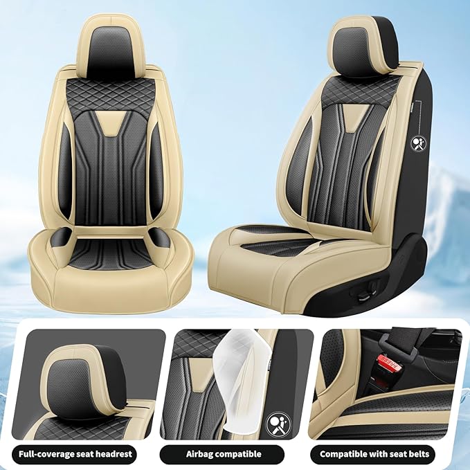 Fit Tucson Car Seat Covers Premium Leather for Hyundai Tucson 2010-2025 2026. Waterproof， Breathable, Scratch-Resistant & All-Weather Seat Cushion Protector (Full Set, Beige&Black)