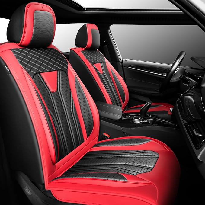 Fit Altima Car Seat Covers Compatible with Nissan Altima 2011-2025 2026 - Premium Leather， Waterproof Breathable， All-Weather Seat Cushion Protecto&Airbag Compatible (2 Front Seat Red&Black)