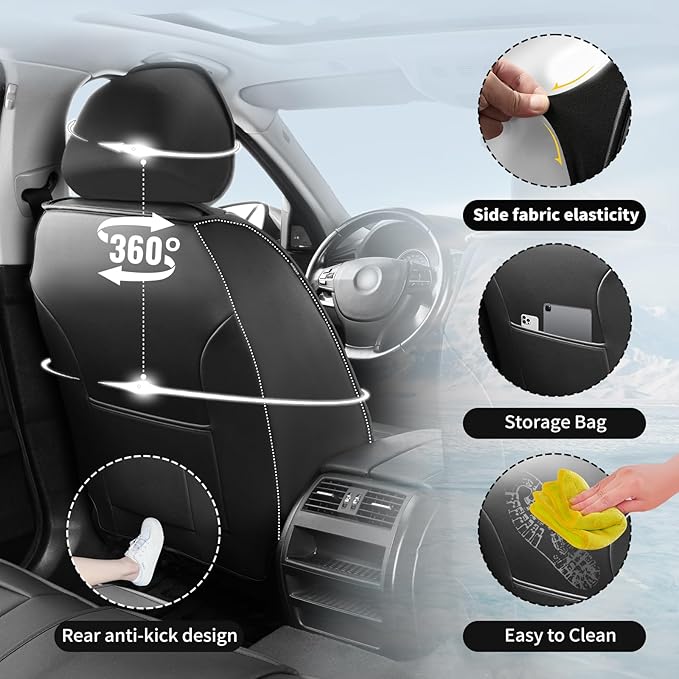 Fit Tucson Premium Leather Car Seat Covers Compatible with Hyundai Tucson 2010-2024 2026, Breathable, Wear Resistant, Airbag Compatible, All-Weather & Full Coverage, 2 Front Seat Red Line Black