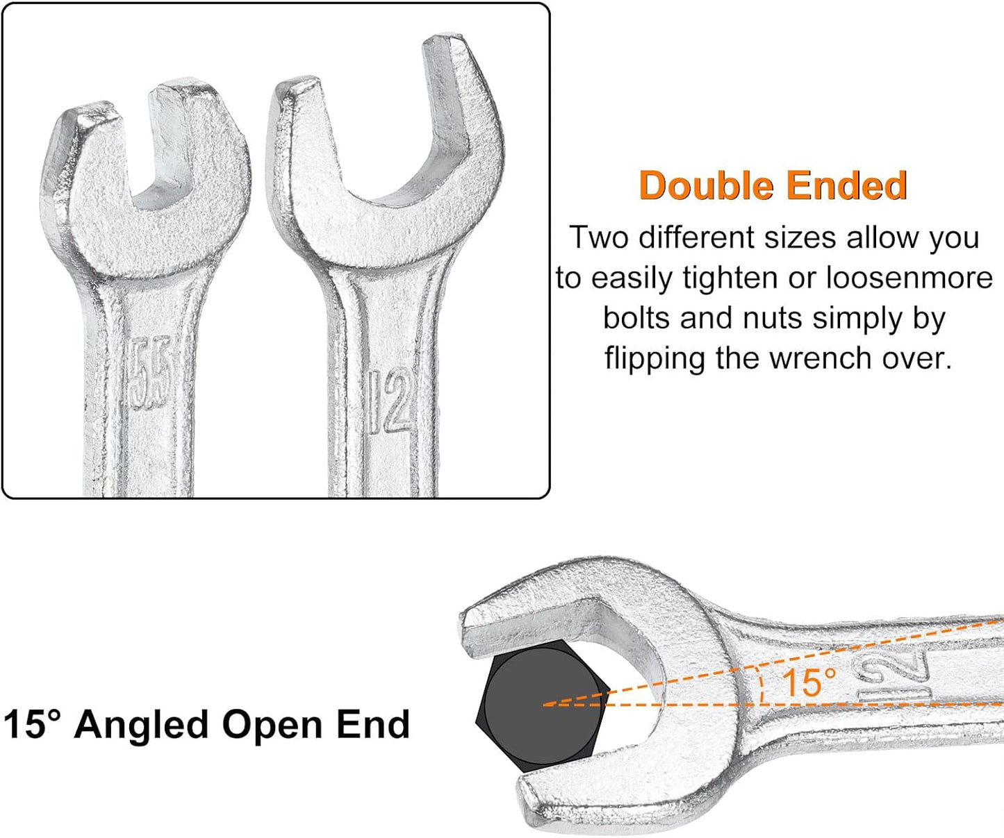 HARFINGTON Double Open End Wrench 19mm x 22mm Metric 15 Degree Offset Angle Small Flat Head Wrench Galvanizing Open Ended Spanner for Automotive Repair Furniture Assembly