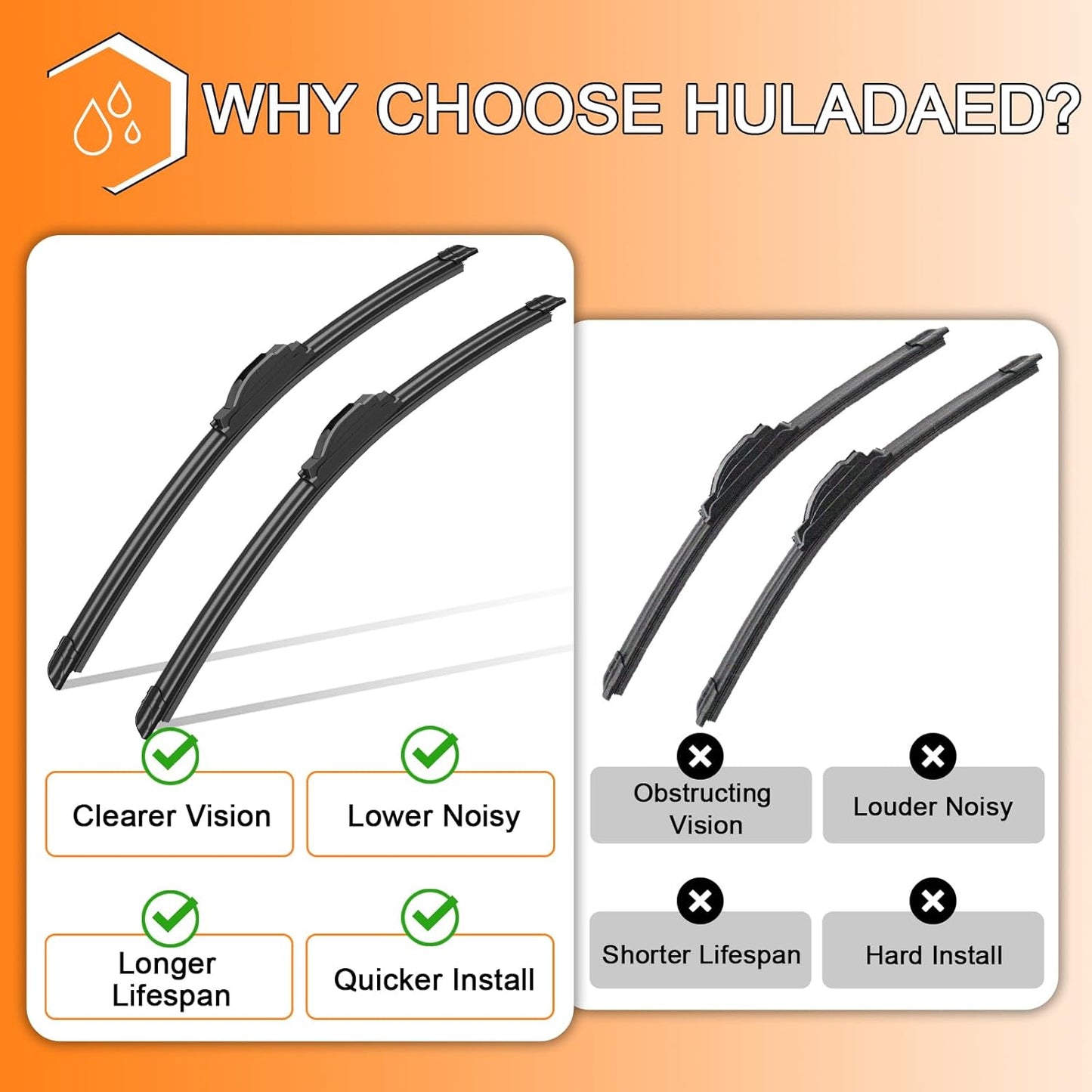 HULADAED® 22'' 20'' 16'' Windshield Wipers Replacement for Toyota 4 Runner 2009-2003,Silicone Front Rear Wiper blades for MY Car-All Weather & Quiet(3 PACK)