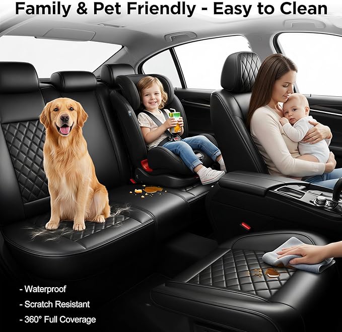Fit TL Car Seat Covers for Acura TL 2004-2014 - Premium Leather, Waterproof, All-Weather, Airbag Compatible, Anti-Slip, Breathable, Easy Install, Seat Protectors, Full Set, Black