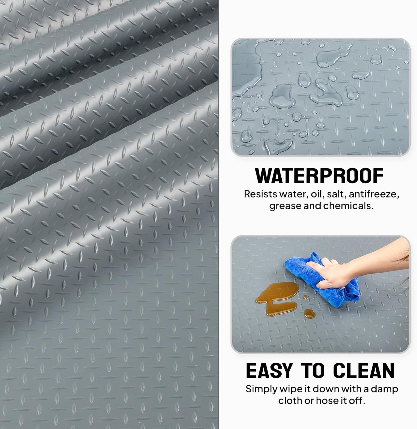 TUFFIOM 5 x 10 FT Garage Floor Mat, Thickened Diamond Plate PVC Garage Mats Flooring Roll for Under Car, Garage Parking Mats for SUVs, Golf Cart, Sports Car
