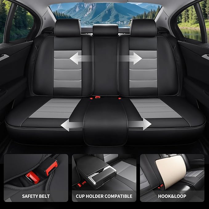 Car Seat Covers Full Set Custom Fit for Mercury Grand Marquis 1995-2011,Premium Faux Leather with Lumbar Support, Breathable, Anti-Slip & Soft Touch(blackgray,Fullset)