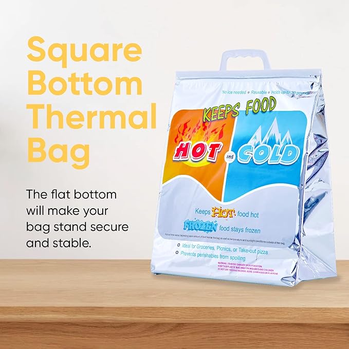 Superio Hot and Cold Insulated Bags for Food Delivery, Grocery Shopping Bags, Food Storage for Hot and Frozen Food for Travel, Disposable Cooler Bag, Reinforced Thermal Lunch Bag (1, 13"x7"x15.5")