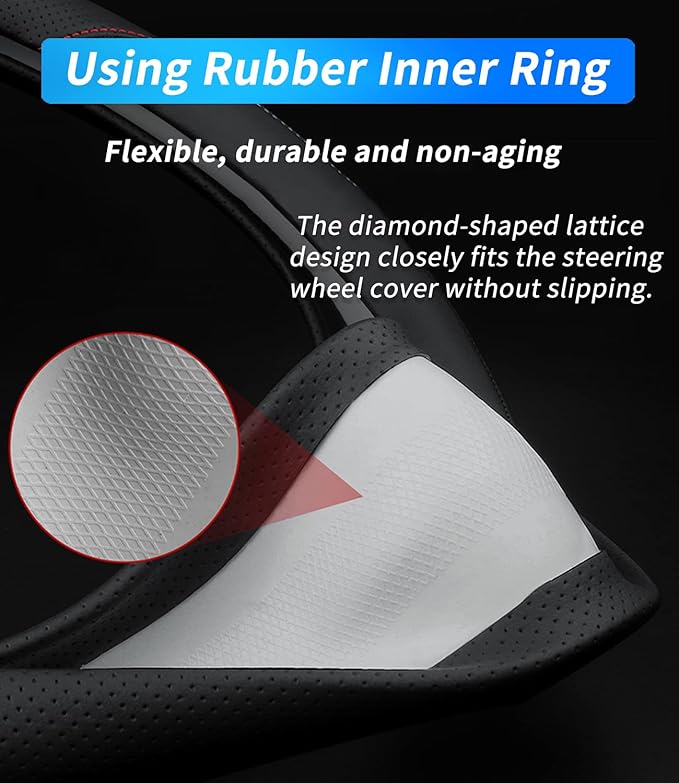 Custom-Fit for Kia Steering Wheel Cover, Premium Leather Car Steering Wheel Cover with Logo, Non-Slip, Breathable, for