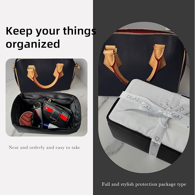 DGAZ Silk Purse Organizer Insert Fits LV Speedy 16/20/25/30/35/45 bags，Silky Smooth Bag Organizer，Luxury Handbag & Tote Shaper（Black，SP20）