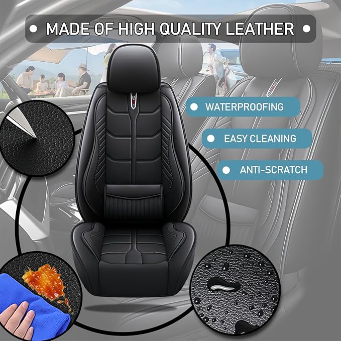 Leather Car Seat Covers Fit for Toyota Corolla iM 2017-2018, 5 Seater Car Seat Cover, Premium Waterproof, Scratch Resistant Car Interior Accessories (Full Set Black)