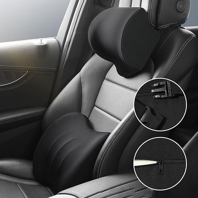Car Headrest & Lumbar Support Cushion for Toyota RAV4 2012-2024, Ergonomic Car Seat Headrest Memory Foam Neck and Back Pillow Kit Breathable Removable for Driving Fatigue Relief,B/Gray