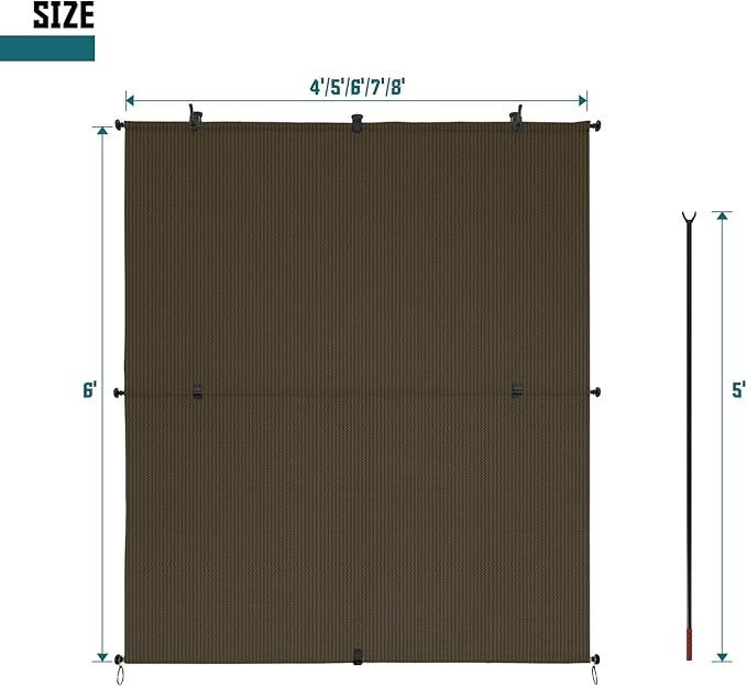 Bynbbur 7'W x 6.5'H Outdoor Patio Shades Foldable Roller Blinds, 220 GSM Sun Shade Roll Up Porch Screens Exterior Shade Cloth for Deck Pergola Backyard, Brown