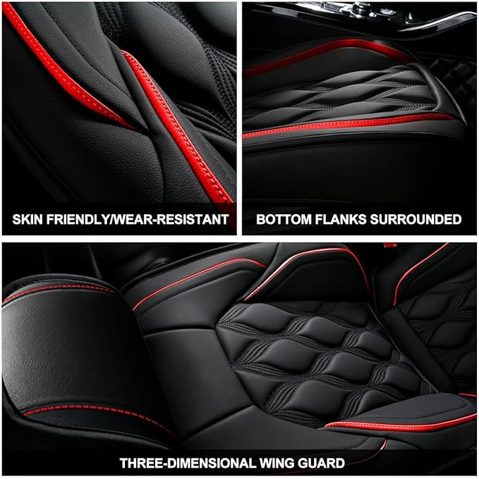 AOMSAZTO Car Seat Covers Fit for Ford Bronco Sport Big Bend 2021-2026 (Not Fit Bronco) Front Set Leather Automotive Cushion Cover Seat Protector Airbag Compatible Waterproof (2Seats,Black&Red Line)