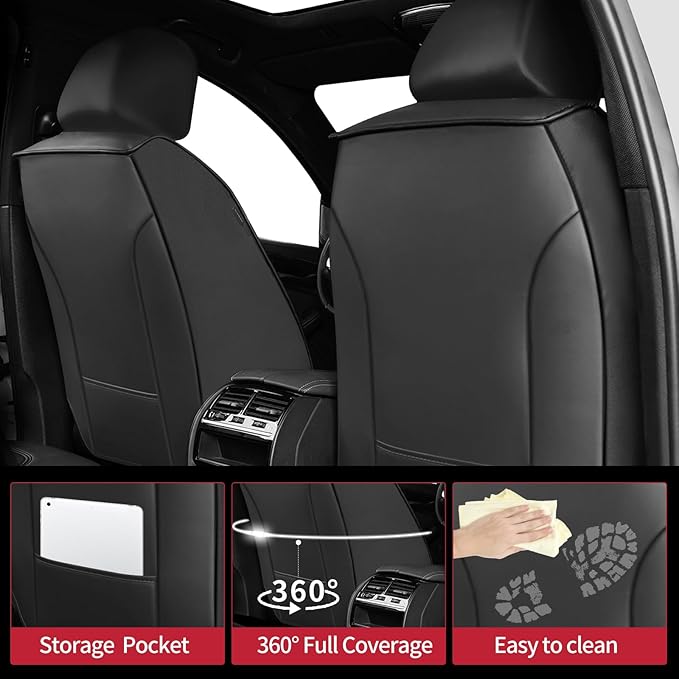 Fit Ridgeline Car Seat Covers for Honda Ridgeline 2007-2025 2026 - Upgraded Premium Waterproof & Breathable Leather, Airbag Compatible, All-Weather Seat Cushion Protector (Full Set, Black)