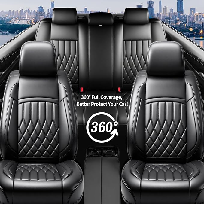 Fit TSX Car Seat Covers for Acura TSX 2003-2014 - Premium Leather, Waterproof, All-Weather, Airbag Compatible, Anti-Slip, Breathable, Easy Install, Seat Protectors, Full Set, Black